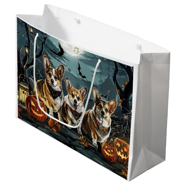 Corgi Halloween Spooky Große Geschenktüte (Vorderseite Schrägansicht)