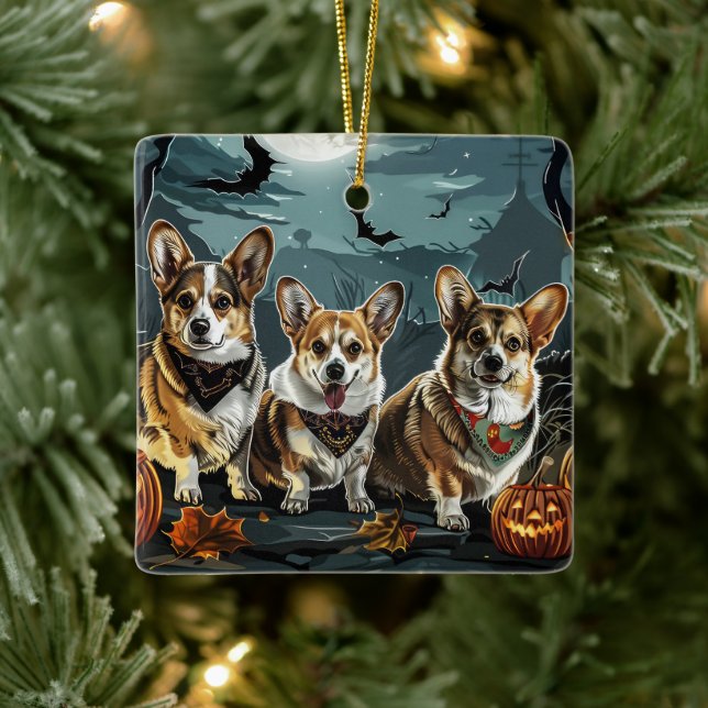 Corgi Halloween Spooky Keramikornament (Baum)