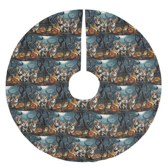 Corgi Halloween Spooky Polyester Weihnachtsbaumdecke (Vorderseite)
