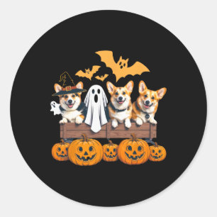 Corgi Halloween Trio Funny Spooky Dog Lover Outfit Runder Aufkleber