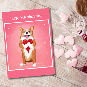 Corgi hält ein Herz Frohen Valentinstag Feiertagskarte