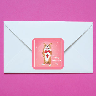 Corgi hält ein Herz Frohes Valentinstag Quadratischer Aufkleber