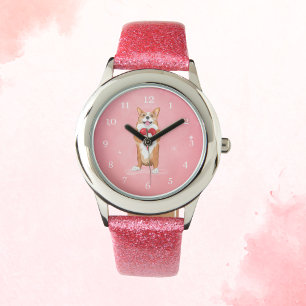 Corgi hält eine Herz-Uhr Armbanduhr