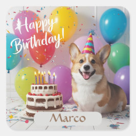 Corgi Happy Birthday Quadratischer Aufkleber
