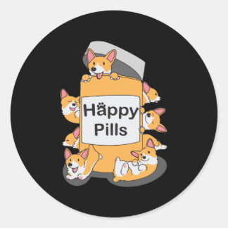 Corgi Happy Pills Runder Aufkleber