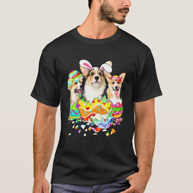 Corgi Hase Frohe Ostern Hund T-Shirt (Vorderseite)