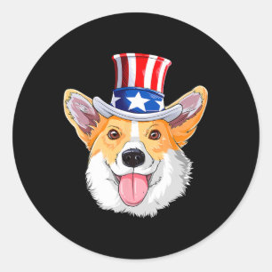 Corgi Haustiere Hunde 4. Juli Amerikanische Flagge Runder Aufkleber