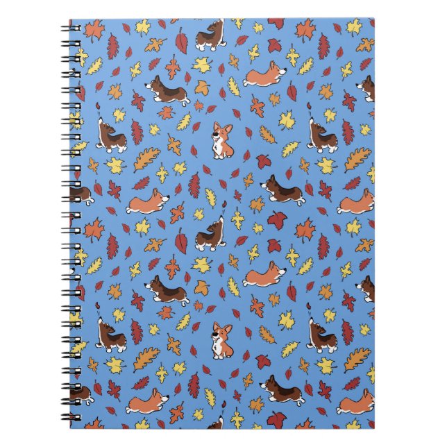 Corgi Herbstblätter Blaues einfaches Notizbuch Notizblock (Vorderseite)