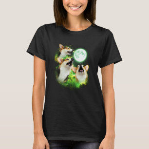 Corgi heult den Mond an Grünes Tie Dye 3 Corgis D T-Shirt