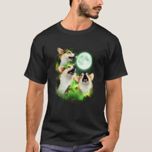 Corgi heult den Mond an Grünes Tie Dye 3 Corgis D T-Shirt