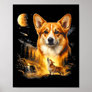 Corgi Heult den Mond an im Vintage 90er Retro Stil Poster