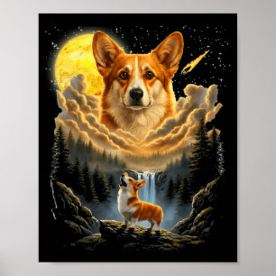 Corgi heult zum Mond lustiger Hund Grafik Vintage Poster