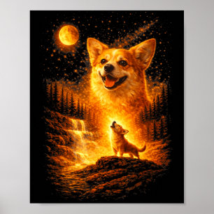 Corgi heult zum Mond vintage 90er lustiger Hund Poster