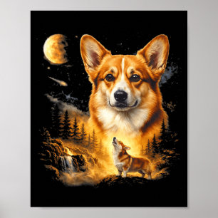 Corgi heult zum Mond vintage 90er lustiger Hund Poster