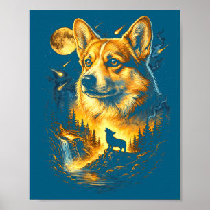Corgi heult zum Mond vintage 90er lustiger Hund Poster