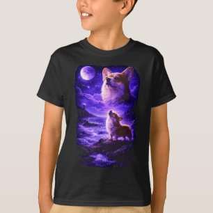 Corgi heult zum Mond vintage 90er lustiger Hund T-Shirt