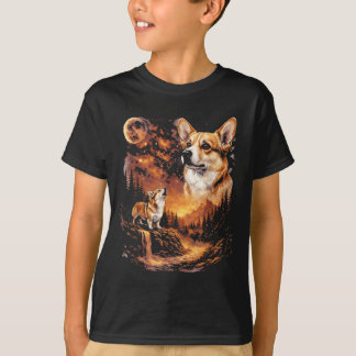 Corgi heult zum Mond Vintage 90er lustiger Hund T-Shirt