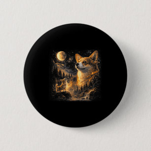 Corgi heult zum Mond vintage 90er Retro-Tier Button