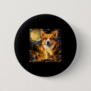 Corgi heult zum Mond, Vintage-Mond 90er Tier Button