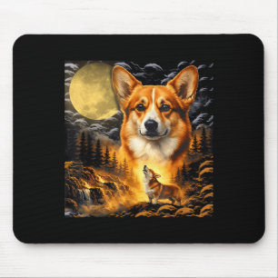 Corgi heult zum Mond, Vintage-Mond 90er Tier Mousepad