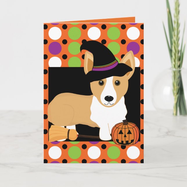 Corgi-Hexe-Halloween-Karte Karte (Vorderseite)