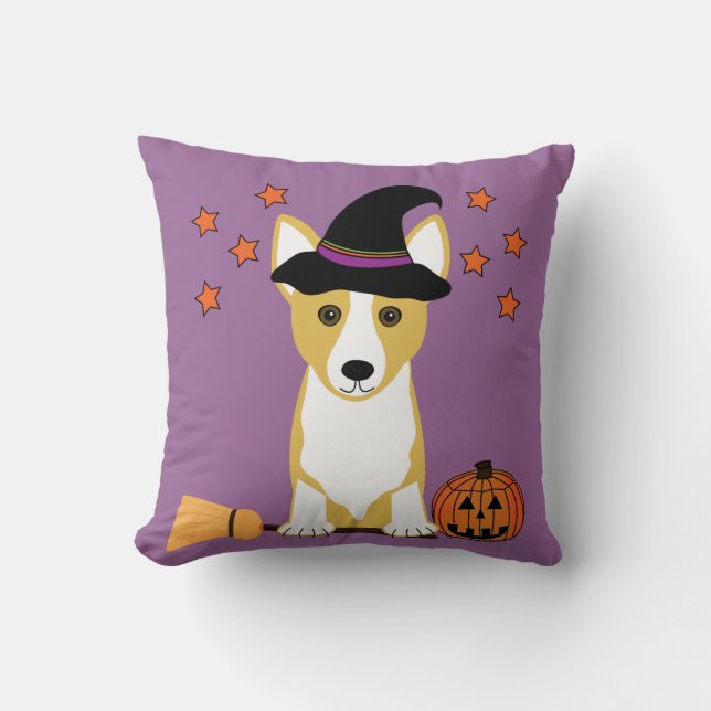 Corgi-Hexe-Halloween-Wurfs-Kissen Kissen (Vorderseite)
