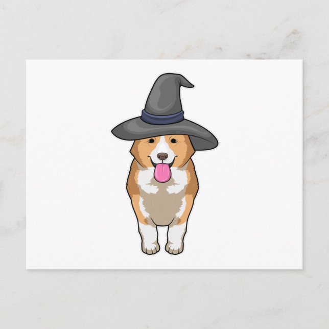 Corgi Hexe Postkarte (Vorderseite)