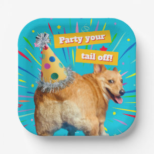 Corgi-Hintern-Geburtstagshut Pappteller