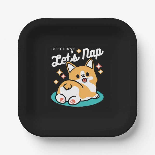 Corgi Hintern und Nickerchen Vibes - Niedlicher Sc Pappteller (Vorderseite)