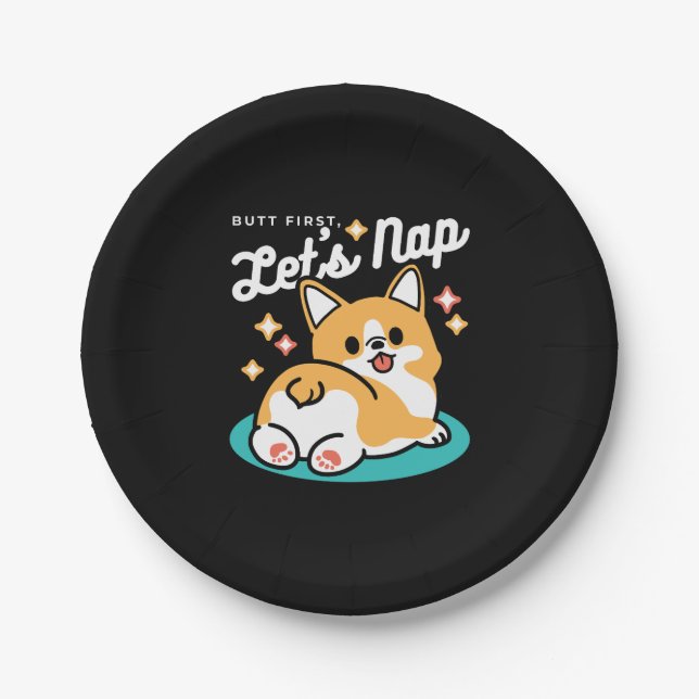Corgi Hintern und Nickerchen Vibes - Niedlicher Sc Pappteller (Vorderseite)