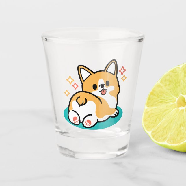 Corgi Hintern und Nickerchen Vibes - Niedlicher Sc Schnapsglas (Vorderseite)
