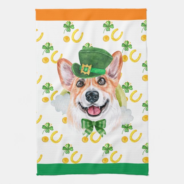 Corgi Holiday Wohngestaltung St Patricks Day Geschirrtuch (Vertikal)