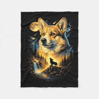 Corgi Howling to The Moon Vintage 90s Funny Dog Fleecedecke