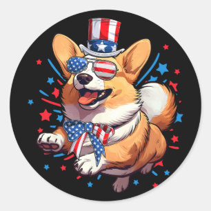 Corgi Hund 4. Juli Amerikanisch Usa-Flagge Patriot Runder Aufkleber