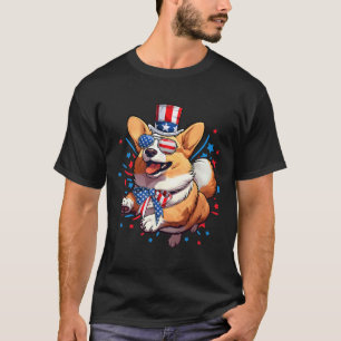Corgi Hund 4. Juli Amerikanisch Usa-Flagge Patriot T-Shirt