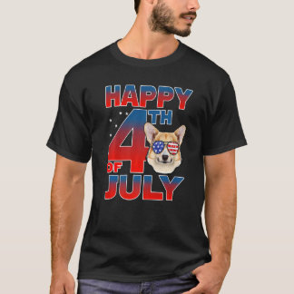 Corgi Hund Amerikanische Flagge Brille Frohes 4. J T-Shirt