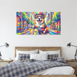 Corgi Hund auf Motorroller Pop Art Leinwanddruck
