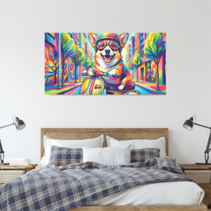 Corgi Hund auf Motorroller Pop Art Leinwanddruck