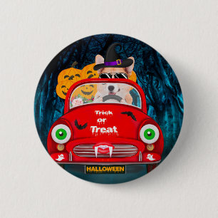Corgi Hund Autofahren Auto Beängstigend Halloween Button
