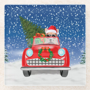 Corgi Hund Autofahren Auto in Schnee Weihnachten Glasuntersetzer