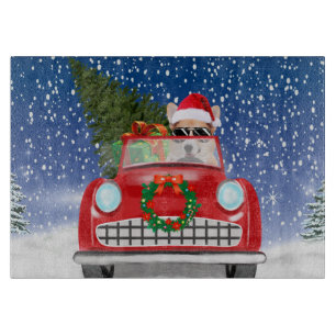 Corgi Hund Autofahren Auto in Schnee Weihnachten Schneidebrett