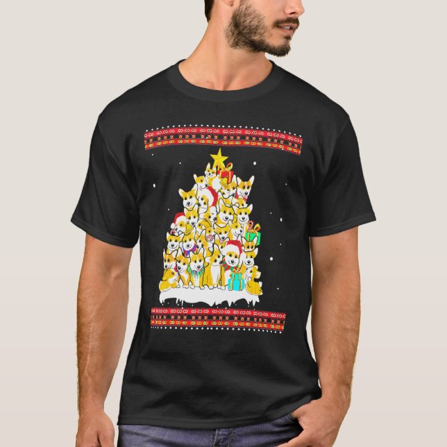 Corgi-Hund-Baum-Hässlicher-Weihnachtspullover T-Shirt (Vorderseite)