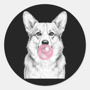 Corgi-Hund bläst rosa Bubble-Gum-Sch-Kunst Runder Aufkleber