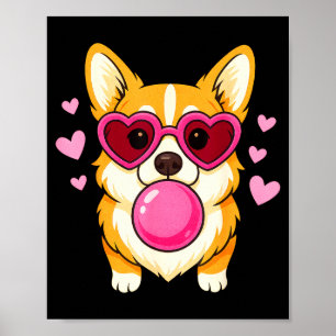 Corgi-Hund bläst rosa Kaugummi süße Herzen Poster
