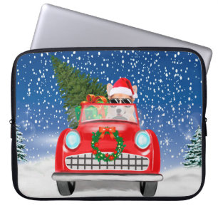 Corgi-Hund fährt Auto im Schnee Weihnachten Laptopschutzhülle