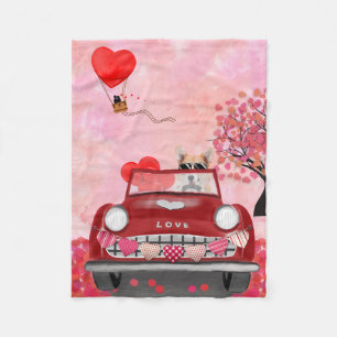 Corgi Hund fährt Auto mit Herzen Valentinstag Fleecedecke