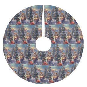 Corgi-Hund fährt Motorrad Weihnachten Polyester Weihnachtsbaumdecke