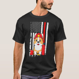 Corgi Hund Feuerwehrmann Amerikanische Flagge Dünn T-Shirt