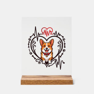Corgi Hund Herz Herzschlag Ekg Fliege Pfoten Acrylschild