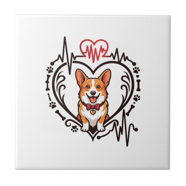 Corgi Hund Herz Herzschlag Ekg Fliege Pfoten Fliese (Vorderseite)